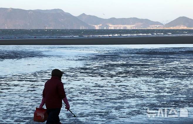 [부산=뉴시스] 하경민 기자 = 전국에 한파가 덮친 4일 부산 사하구 다대포해수욕장 백사장 일부가 얼어 있다. 2025.02.04. yulnetphoto@newsis.com
