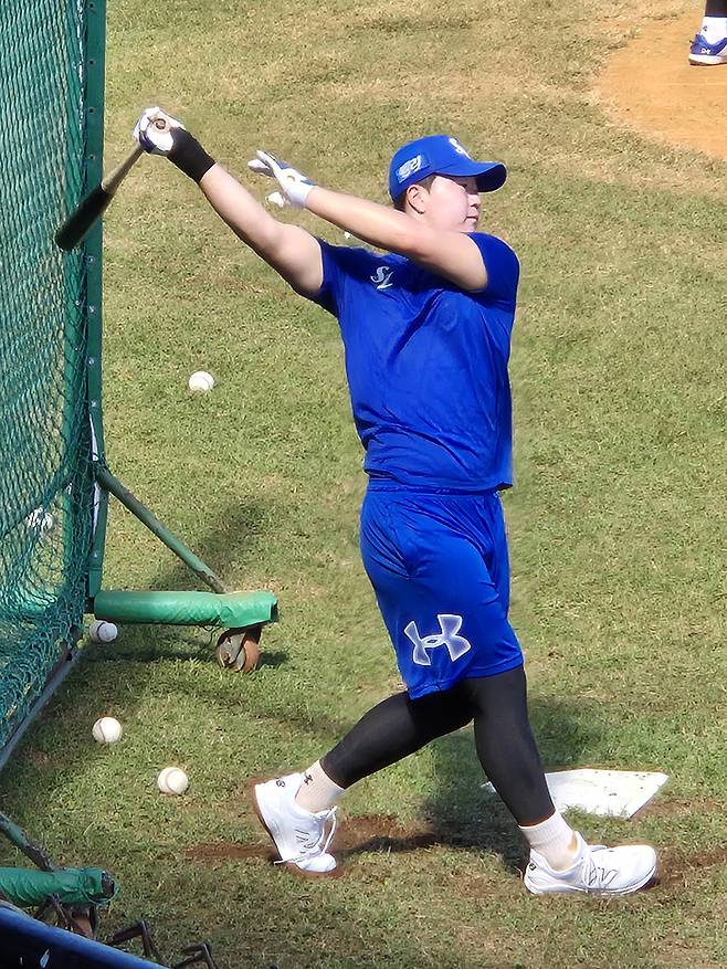 삼성 2025 신인 드래프트 3라운드 지명자 차승준이 2025 괌 스프링캠프에서 훈련하고 있다. 사진 | 삼성 라이온즈