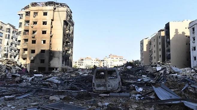 레바논 베이루트 주변 다히예 지역 건물들이 이스라엘 공격으로 무너져 있다. 게티이미지뱅크