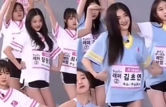과거 장원영과 '프로듀스48'에서 경쟁했던 전 걸그룹 멤버 김초연이 최근 유튜브 채널 '근황올림픽' 영상에서 현재 어린이 뮤지컬 공연 등을 하는 근황을 전했다. 사진은 '프로듀스48' 당시 장원영과 김초연의 모습. [사진=Mnet]