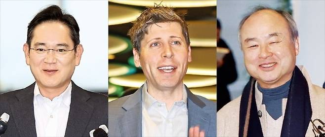 < 한·미·일 뭉쳤다 > 이재용 삼성전자 회장(왼쪽부터)과 샘 올트먼 오픈AI 최고경영자(CEO), 손정의 소프트뱅크 회장이 4일 삼성전자 서울 서초사옥에서 만나 미국의 인공지능(AI) 인프라 투자 프로젝트인 ‘스타게이트’ 관련 협력 방안을 논의했다. AI 반도체 협업과 삼성의 스타게이트 투자 등이 회동 안건에 올랐다.  김범준 기자/연합뉴스/뉴스1