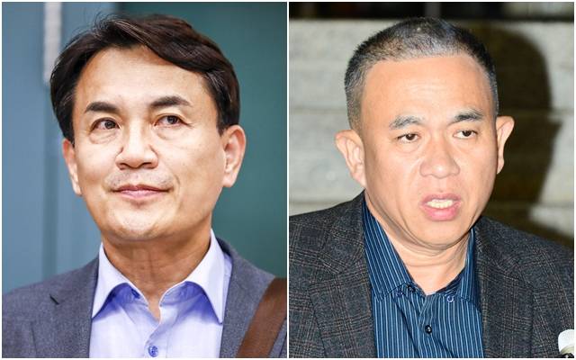 김진태 강원지사(왼쪽 사진)와 ‘정치 브로커’ 명태균씨. 뉴시스