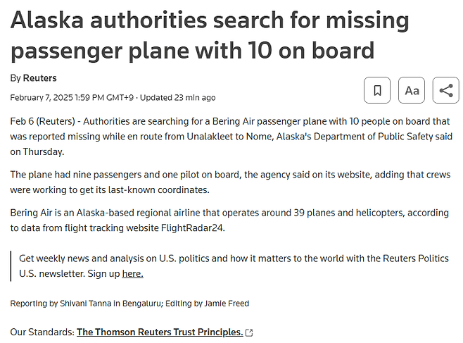 스크린샷 2025-02-07 142247.png 알래스카에서 승객 10명을 태운 비행기 실종