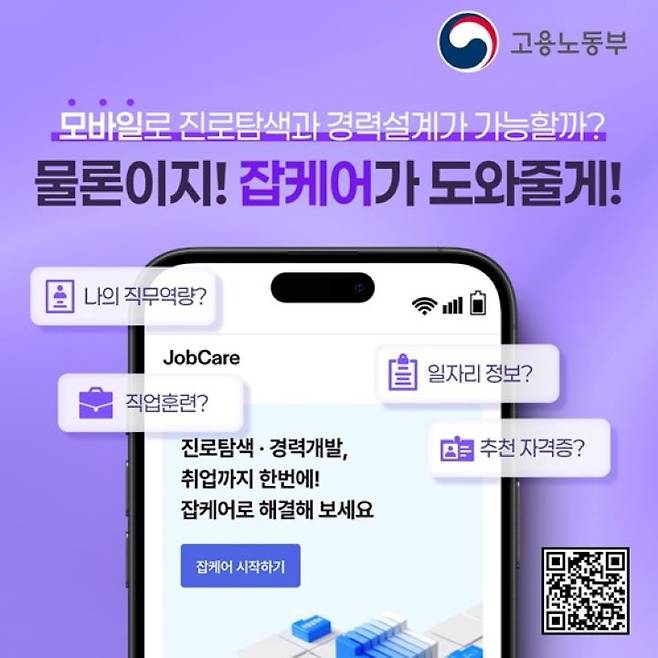 모바일 잡케어 서비스가 시작됩니다. (출처 = 고용노동부)