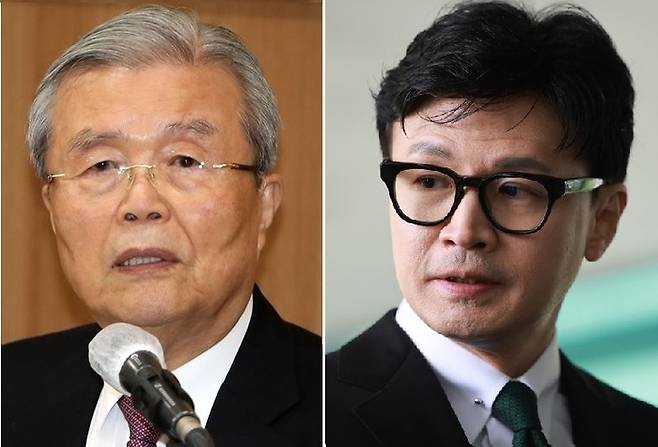 김종인 전 국민의힘 비대위원장과 한동훈 전 대표. [사진=연합뉴스]