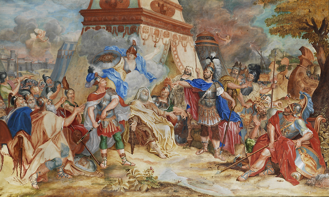 작자미상, 아가멤논과 아킬레우스가 브리세이스를 놓고 논쟁을 벌이는 모습, 18세기경