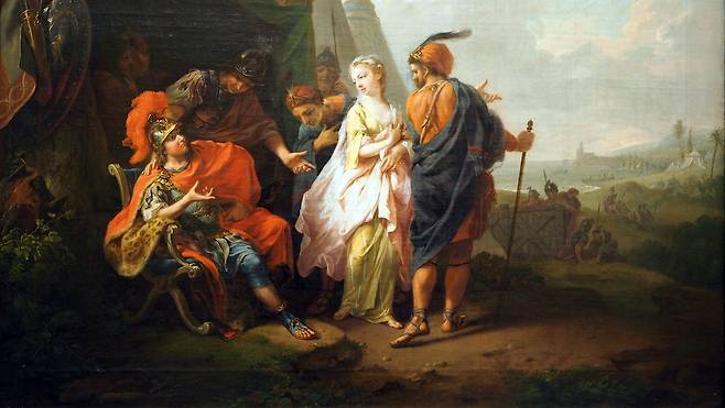 요한 하인리히 빌헬름 티슈바인, 아킬레우스의 천막에서 끌려가는 브리세이스, 1773, 캔버스에 유채, 85x69cm, 함부르크 미술관