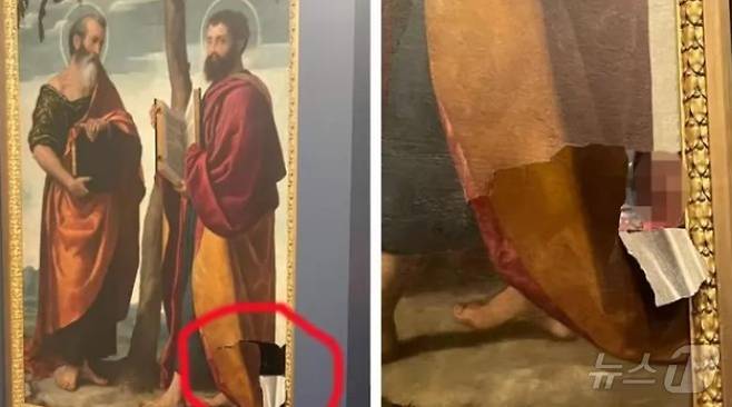 관람객이 넘어지면서 손상된 모레토의 그림/원티드인로마 홈페이지 캡처