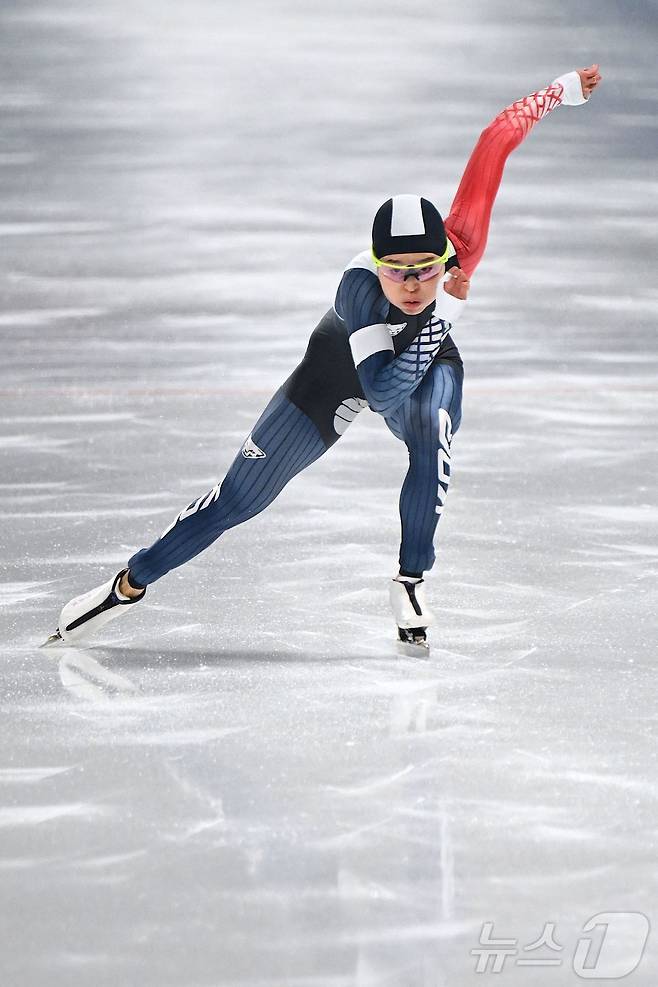 김민선이 9일 열린 2025 하얼빈 동계 아시안게임 스피드스케이팅 여자 500m에서 금메달을 수확했다. ⓒ AFP=뉴스1