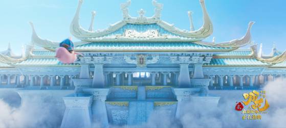 중국 흥행 애니메이션 '너자2'에 등장하는 무대 옥허궁. 미국의 백악관을 비유했다는 평가가 나온다. 사진 너자2 공식 웨이보 캡처