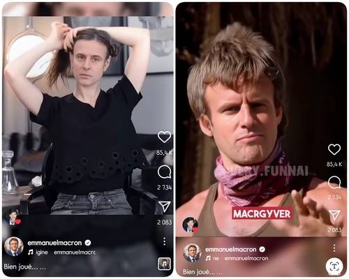 네티즌들이 만든 AI 패러디 영상 올린 본인 계정에 올린 마크롱 대통령 [에마뉘엘 마크롱 프랑스 대통령 인스타그램 캡처. 재판매 및 DB 금지]