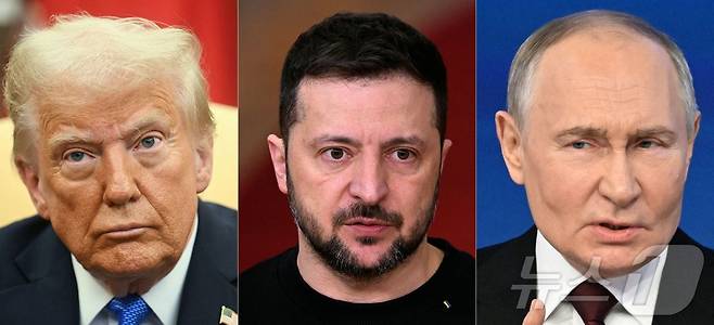 도널드 트럼프 미국 대통령(왼쪽부터), 볼로드미르 젤렌스키 우크라이나 대통령, 블라디미르 푸틴 러시아 대통령. ⓒ AFP=뉴스1 ⓒ News1 류정민 특파원