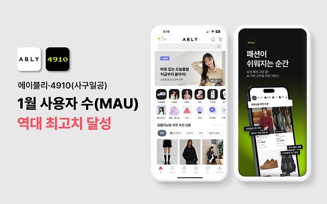 ‘에이블리·4910’ 1월 사용자수 역대 최고치