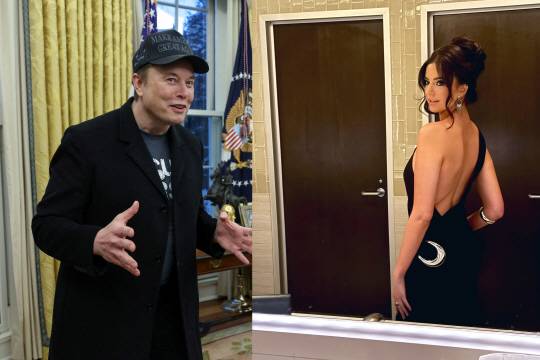 일론 머스크(왼쪽 사진) 테슬라 최고경영자 겸 미 정부효율부 수장과 인플루언서 애쉴리 세인트 클레어 (오른쪽 사진). 로이터 뉴시스·엑스 캡처