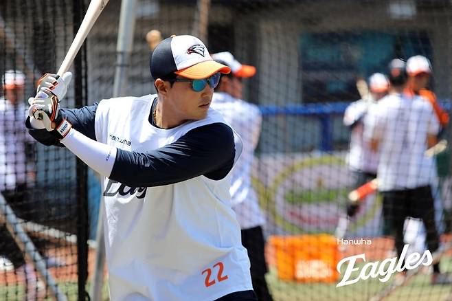 채은성이 호주 멜버른 스프링캠프에서 타격 연습을 하고 있다. 사진 | 한화 이글스