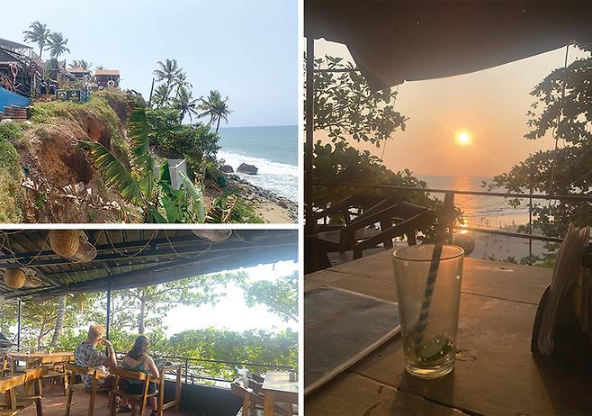 절벽을 따라 난 길에 자리한 상점들과 탁 트인 바다를 조망할 수 있는 식당