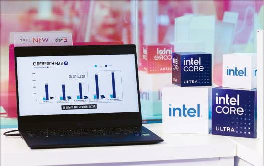 Cinebench R23(CPU 성능 측정, 비교 프로그램) 테스트 결과 인텔의 최신 고성능 CPU 칩셋 ‘애로우레이크’를 탑재한 LG 그램 프로가 높은 점수를 획득했다. 유튜버 테크몽 제공