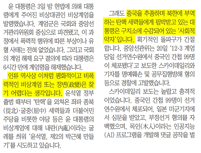 매일신문 석민 디지털논설실장의 칼럼 ‘석민의 NEWS 픽’ <오락가락 한동훈, 여 리스크로⋯>(2024년 12월 13일 자, 왼쪽), <부정선거 척결 외친 트럼프, 헌재 정면돌파 택한 윤석열>(1월 24일 자, 오른쪽) 일부