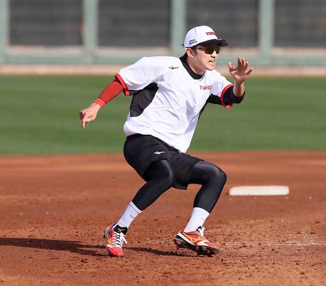 LG 박해민이 미국 애리조나 스프링캠프에서 주루 훈련을 하고 있다. 사진=구단 제공