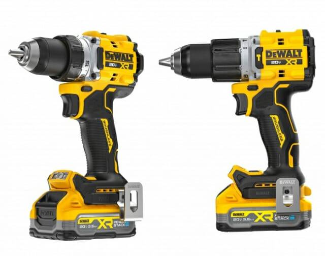 디월트  '20V MAX XR 브러쉬리스 콤팩트 드릴 드라이버'(왼쪽)와 '20V MAX XR 브러쉬리스 콤팩트 햄머 드릴 드라이버'(오른쪽) (사진=스탠리블랙앤데커코리아)