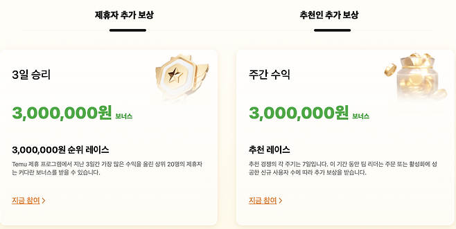 테무 제휴 프로그램 참여자를 대상으로 진행되는 300만원 순위 레이스 소개 화면 [테무 웹사이트 캡처]
