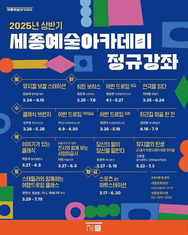 2025년 상반기 세종예술아카데미 안내 포스터. 세종문화회관 제공