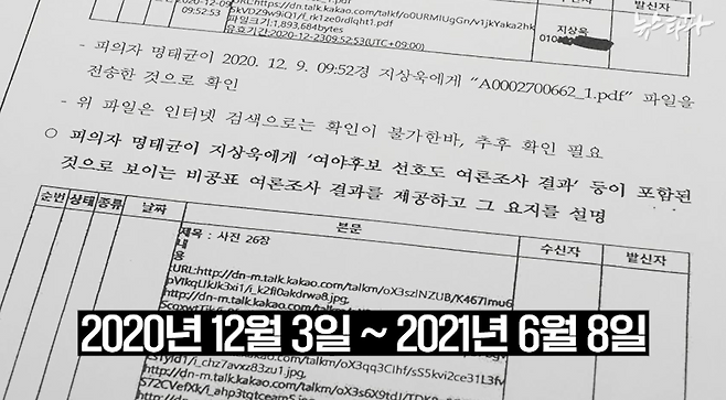 ▲ 명태균-지상욱 카카오톡 대화가 담긴 검찰 수사보고서.