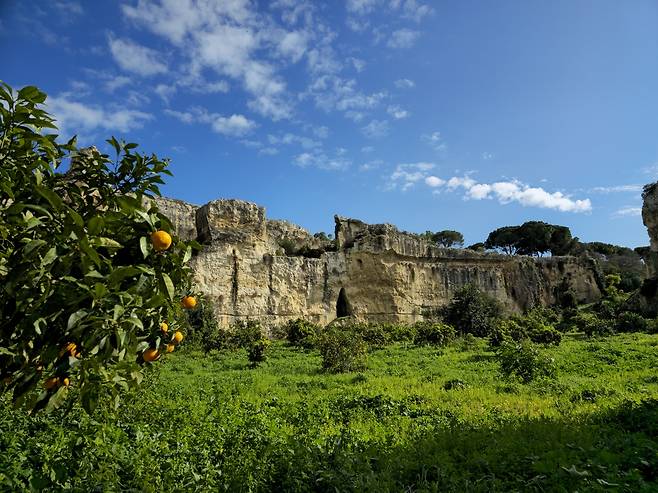 시라쿠사 고고학공원 절벽.