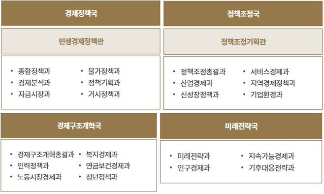 기획재정부 차관보 라인 조직도. /기재부 홈페이지