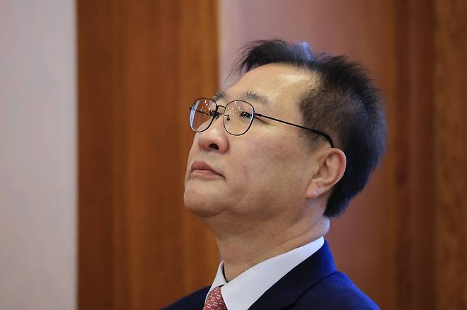 박성재 법무부 장관이 24일 서울 종로구 헌법재판소 소심판정에서 열린 탄핵 심판 첫 변론준비기일에 참석해 있다. /연합뉴스