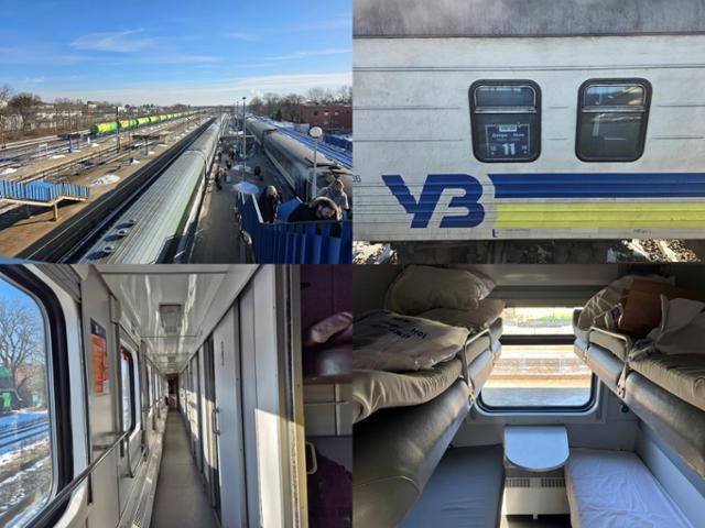 우크라이나와 국경을 맞대고 있는 폴란드 루블린주 헤움의 기차역 플랫폼 전경(왼쪽 위부터 시계 방향으로)과 우크라이나 수도 키이우행 열차 외관, 열차 내 객실 및 복도. 하루에도 몇 번씩 우크라이나행 열차가 이곳에서 우크라이나인들을 태우고 내린다. 헤움은 항공편이 끊긴 우크라이나를 바깥과 잇는 주요한 통로 중 하나다. 헤움(폴란드)=신은별 특파원