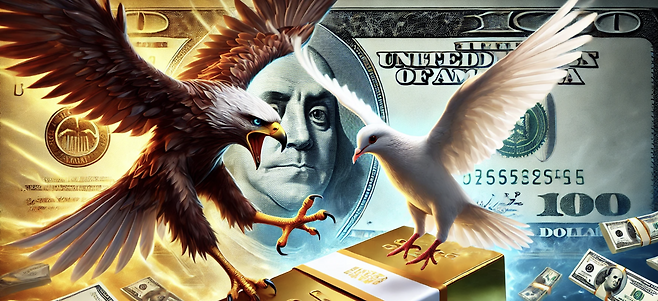 미 연방준비제도(Fed)의 매파와 비둘기파 / AI 생성 이미지