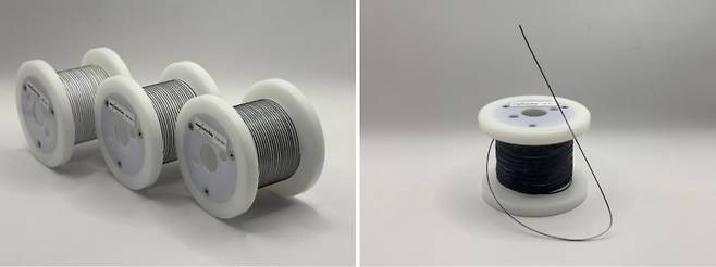 CNT를 실 형태로 제작한 모습. CNT를 섬유로 활용할 수 있도록 가공하는 기술은 어썸레이의 핵심 기술이기도 하다. /어썸레이