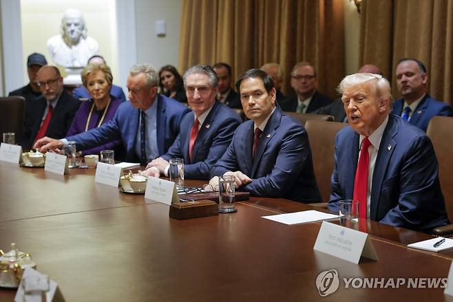 첫 각료회의서 발언하는 트럼프 [AP=연합뉴스. 재판매 및 DB 금지]