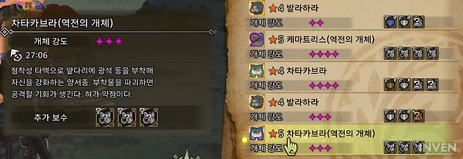 ▲ 챕터 4부터 등장하는 '역전의 개체', 간단히 말해 몬스터의 강화 버전이다