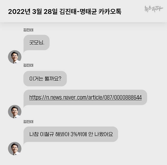 2022년 3월 28일 김진태-명태균 카카오톡