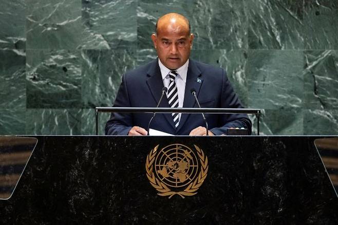 지난해 9월, 유엔 79차 총회에서 연설 중인 데이비드 아데앙 나우루 대통령의 모습. 로이터·연합뉴스