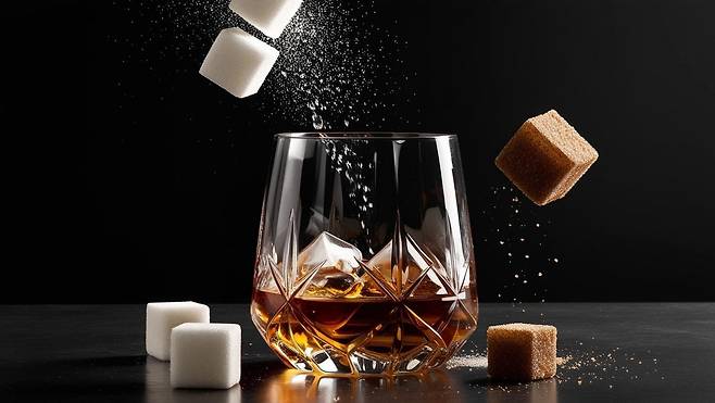 위스키에 설탕을 넣는 모습을 AI 이미지 툴을 활용해 형상화한 모습. /캔바(canva)