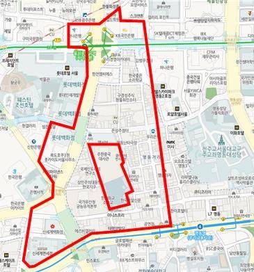 특별가로구역으로 지정된 명동스퀘어 일대  [서울 중구 제공. 재판매 및 DB 금지]