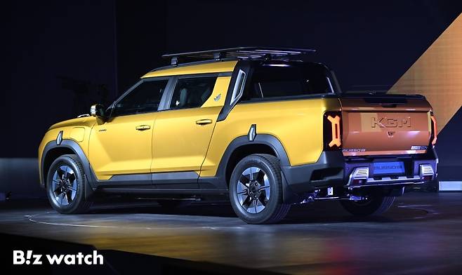 5일 경기도 평택시 KGM 본사에서 픽업 '무쏘 EV' 신차발표회가 열리고 있다./사진=이명근 기자 qwe123@