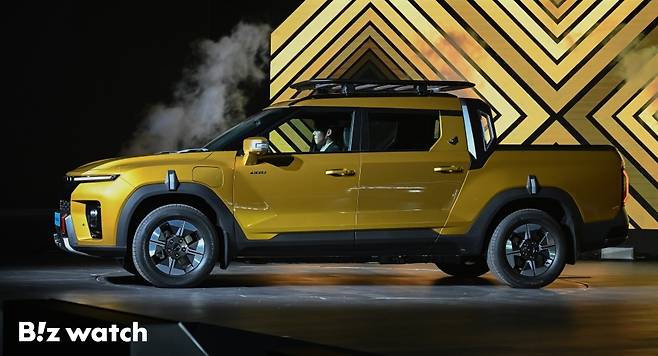 5일 경기도 평택시 KGM 본사에서 픽업 '무쏘 EV' 신차발표회가 열리고 있다./사진=이명근 기자 qwe123@