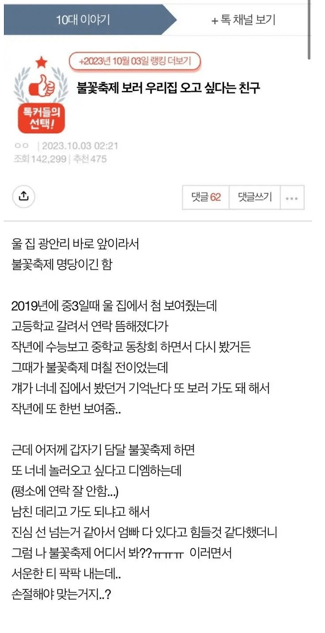 불꽃축제 보러 우리집에 오고 싶다는 친구.jpg