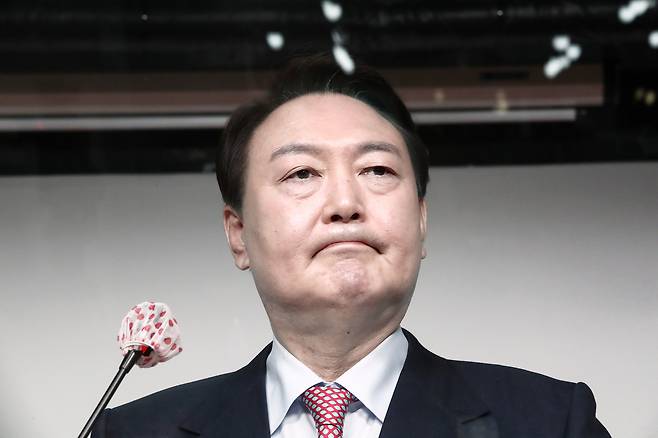 President Yoon Suk Yeol, during his presidential campaign at the PPP headquarters in Yeouido, western Seoul, on Jan. 5, 2022. [KIM KYUNG-ROK]