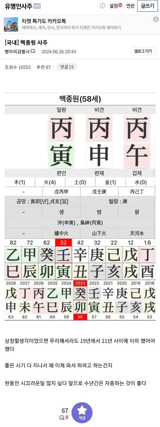 작년에 올라온 사주팔자 갤러리 백종원