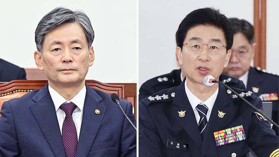 조지호 경찰청장(왼쪽)과 김봉식 전 서울경찰청장. 뉴시스