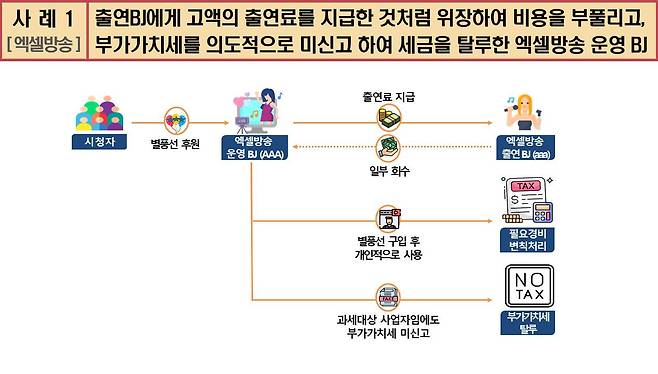 엑셀방송 운영 BJ의 세금 탈루 수법 [국세청 제공]