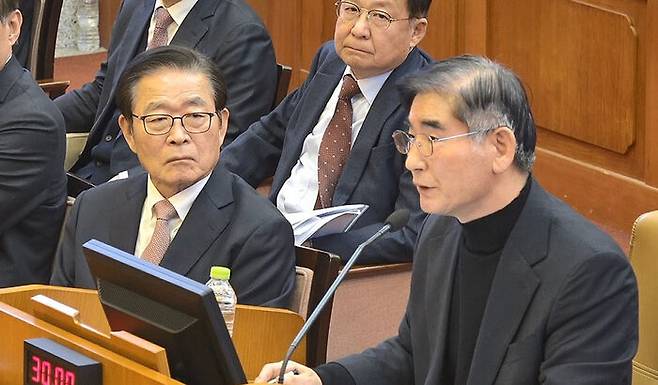 지난 1월 내란 중요임무 종사 혐의로 구속 상태에서 헌재 증인 출석한 김용현 전 국방장관