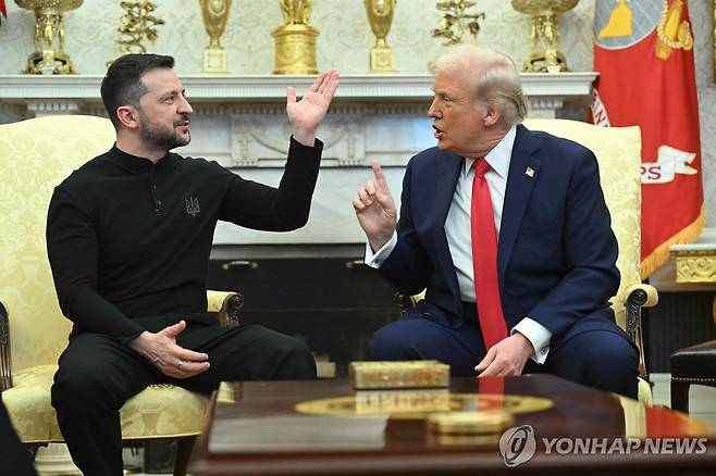 지난달 28일(현지시간) 백악관 집무실에서 설전 중인 젤렌스키와 트럼프 [AFP 연합뉴스 자료사진. 재배포 및 DB 금지]