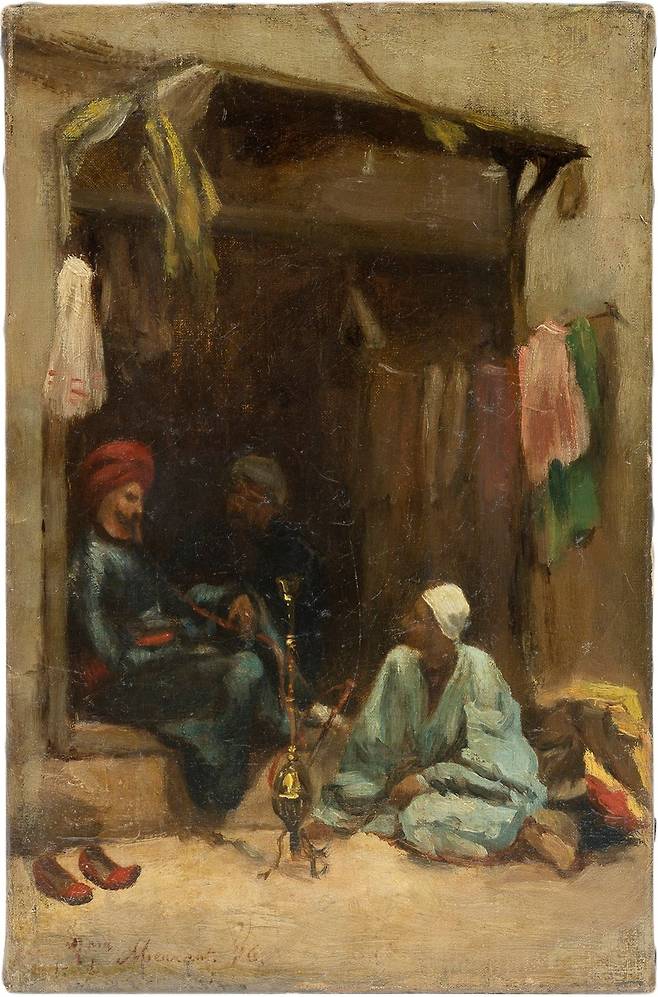 빅토린 뫼랑, Orientalist scene with hookah smoker, 1876, 캔버스에 유채, 25x16.5cm, 개인소장