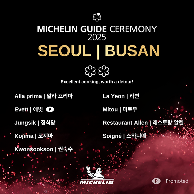 2025 미쉐린 2스타 레스토랑. 미쉐린 가이드